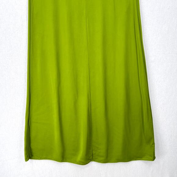 ZARA Midi Slip Dress Women Small Green Sleeveless A-line Strappy High Neck Satin - Picture 8 of 16